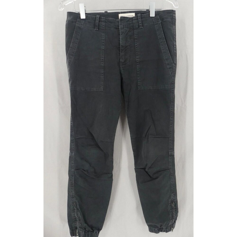 Nili Lotan 2 Pants Cropped Military Jogger Ankle Zipper Carbon Charcoal Black